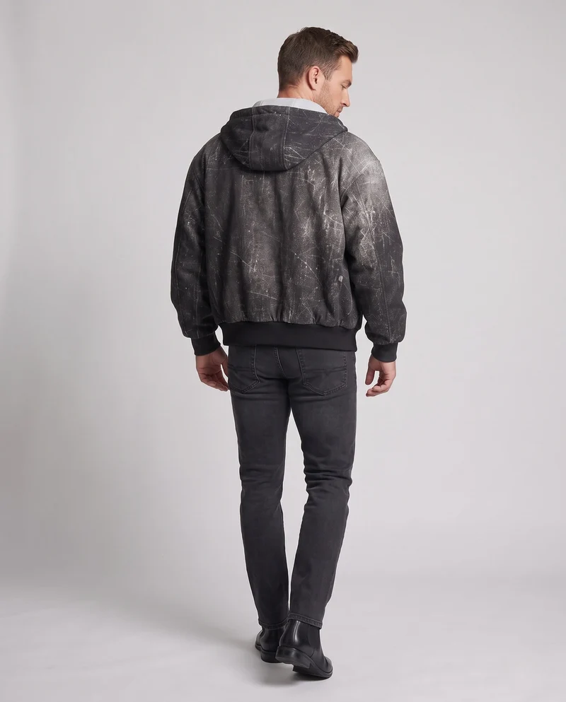 Herren Oversized Bomberjacke mit Marmorwasch-Effekt, Kapuze & doppeltem Reißverschluss Nord Taschen