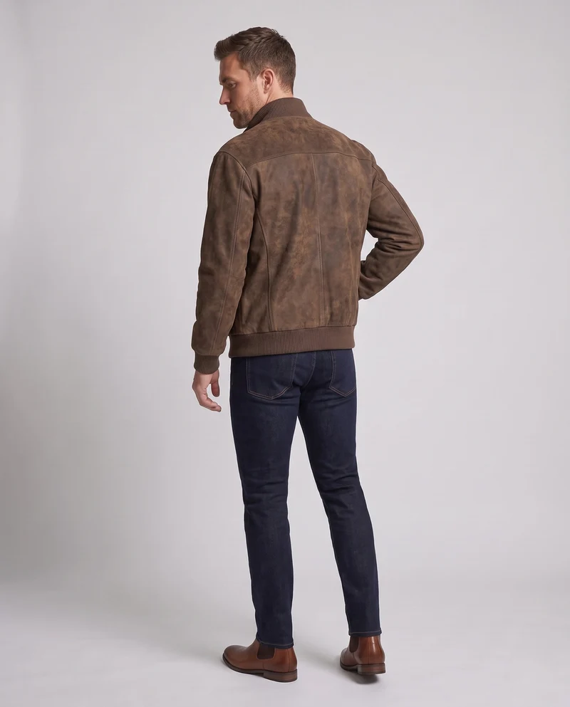Herren Oversize Bomberjacke im Wildleder-Look mit doppelten Fronttaschen, Metallreißverschluss & hohem Rippsaum Nord Taschen