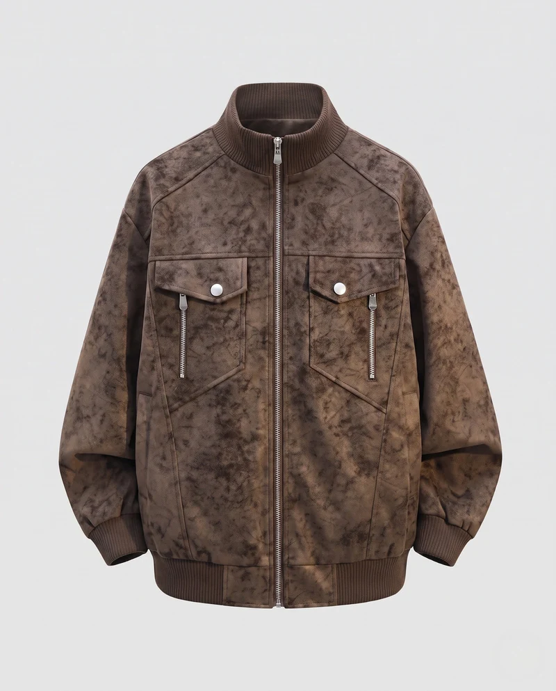 Herren Oversize Bomberjacke im Wildleder-Look mit doppelten Fronttaschen, Metallreißverschluss & hohem Rippsaum Nord Taschen