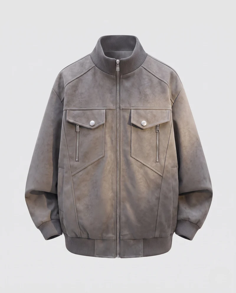 Herren Oversize Bomberjacke im Wildleder-Look mit doppelten Fronttaschen, Metallreißverschluss & hohem Rippsaum Nord Taschen