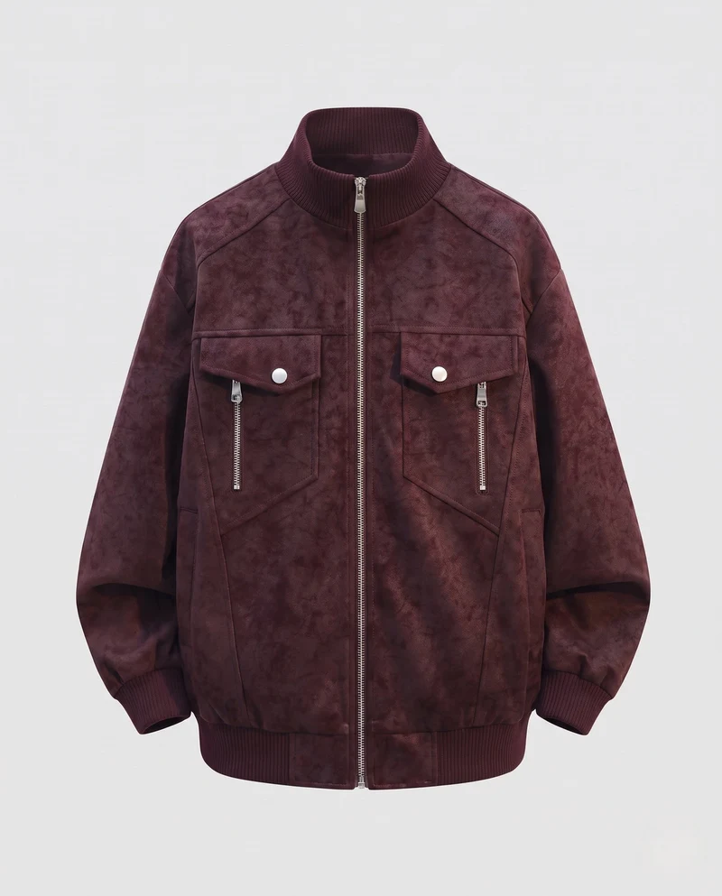 Herren Oversize Bomberjacke im Wildleder-Look mit doppelten Fronttaschen, Metallreißverschluss & hohem Rippsaum Nord Taschen
