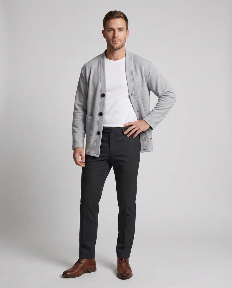 Herren Oversize Cardigan aus Waffelstrick mit V-Ausschnitt, aufgesetzten Taschen & boxy Silhouette Nord Taschen