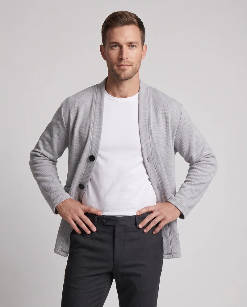 Herren Oversize Cardigan aus Waffelstrick mit V-Ausschnitt, aufgesetzten Taschen & boxy Silhouette Nord Taschen