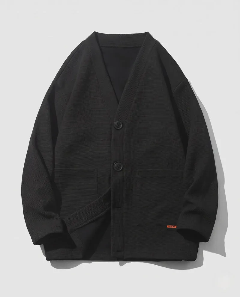 Herren Oversize Cardigan aus Waffelstrick mit V-Ausschnitt, aufgesetzten Taschen & boxy Silhouette Nord Taschen