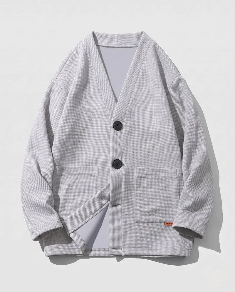 Herren Oversize Cardigan aus Waffelstrick mit V-Ausschnitt, aufgesetzten Taschen & boxy Silhouette Nord Taschen