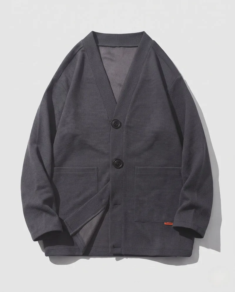 Herren Oversize Cardigan aus Waffelstrick mit V-Ausschnitt, aufgesetzten Taschen & boxy Silhouette Nord Taschen