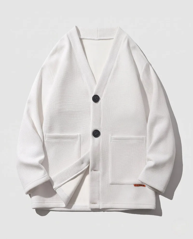 Herren Oversize Cardigan aus Waffelstrick mit V-Ausschnitt, aufgesetzten Taschen & boxy Silhouette Nord Taschen