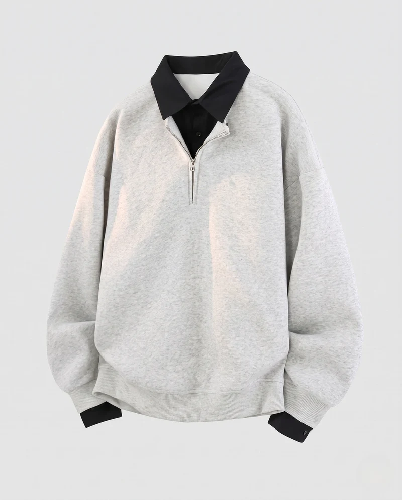 Männer Oversize Halb-Reißverschluss Sweatshirt mit geschichtetem Kragen und gerippten Bündchen Nord Taschen