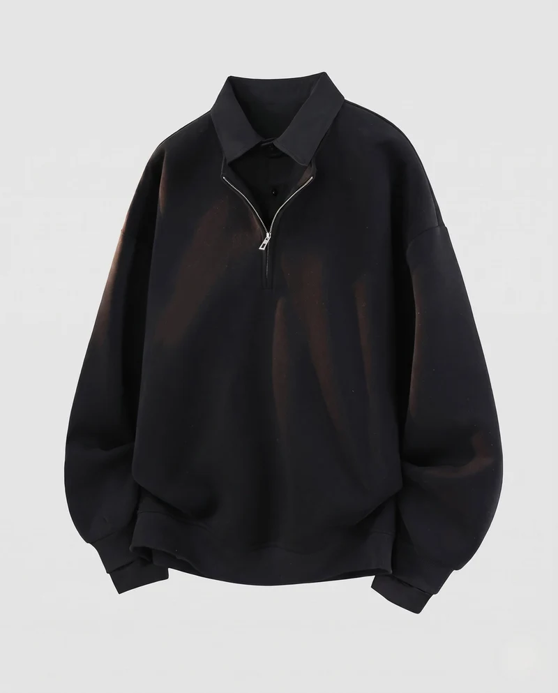 Männer Oversize Halb-Reißverschluss Sweatshirt mit geschichtetem Kragen und gerippten Bündchen Nord Taschen