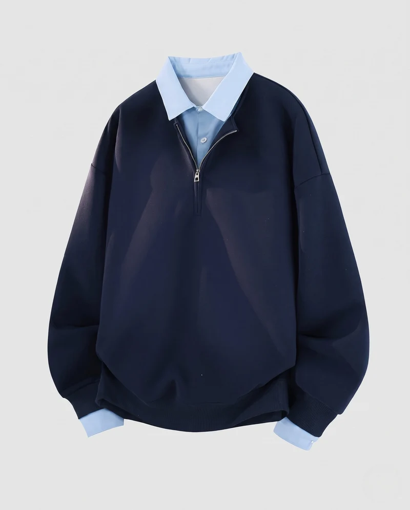 Männer Oversize Halb-Reißverschluss Sweatshirt mit geschichtetem Kragen und gerippten Bündchen Nord Taschen