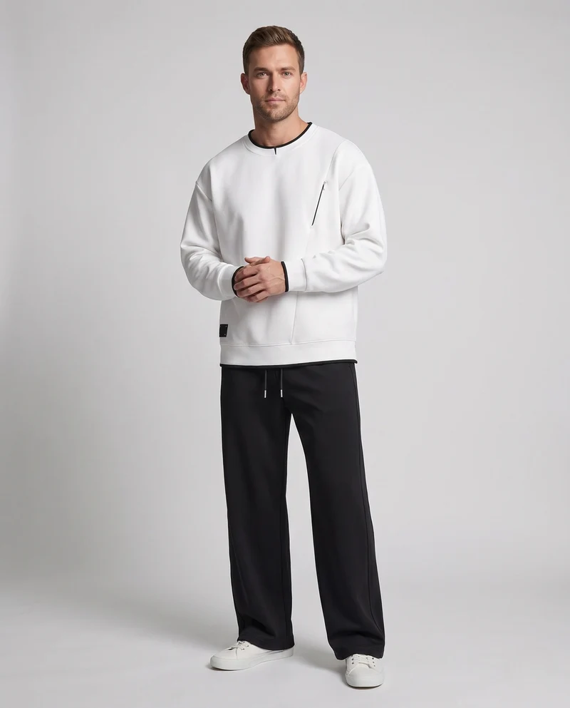 Herren Oversized Freizeitset aus schwerem Baumwollmix mit Rundhalsausschnitt Sweatshirt & weitem Jogginghose Nord Taschen