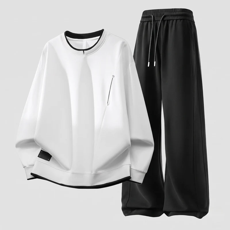 Herren Oversized Freizeitset aus schwerem Baumwollmix mit Rundhalsausschnitt Sweatshirt & weitem Jogginghose Nord Taschen