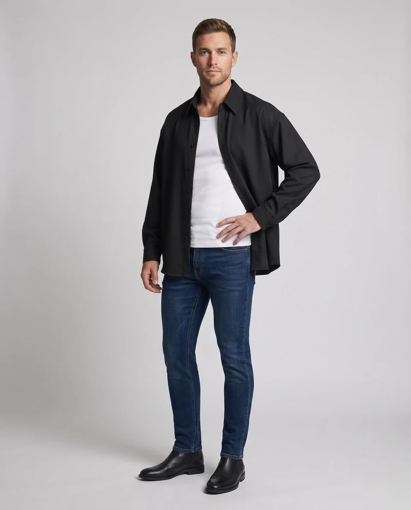 Herren Oversized Hemdjacke im boxy Schnitt aus Baumwollmischung mit durchgehendem Knopfverschluss Nord Taschen