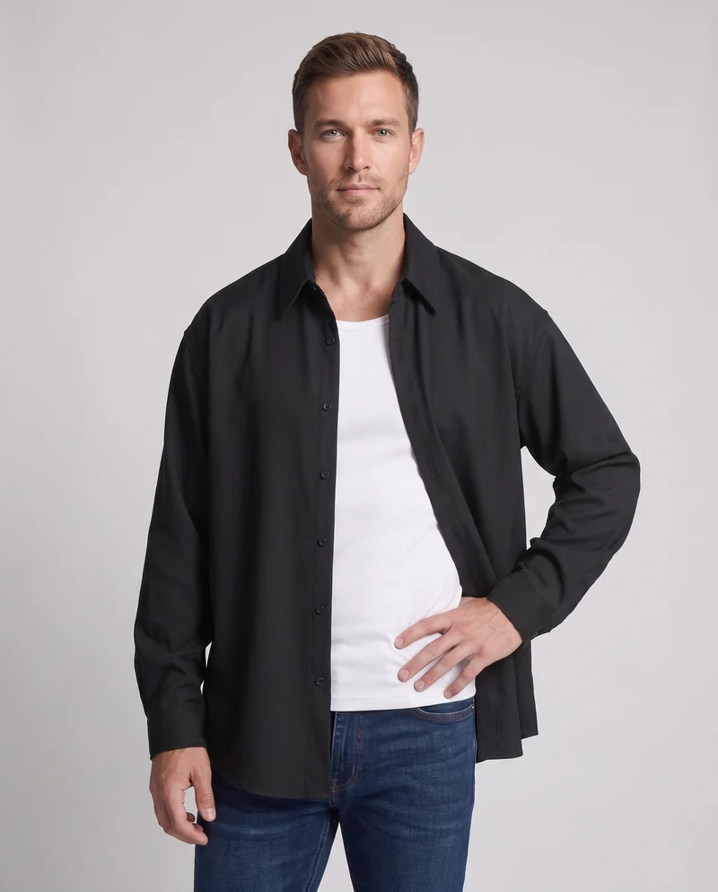 Herren Oversized Hemdjacke im boxy Schnitt aus Baumwollmischung mit durchgehendem Knopfverschluss Nord Taschen
