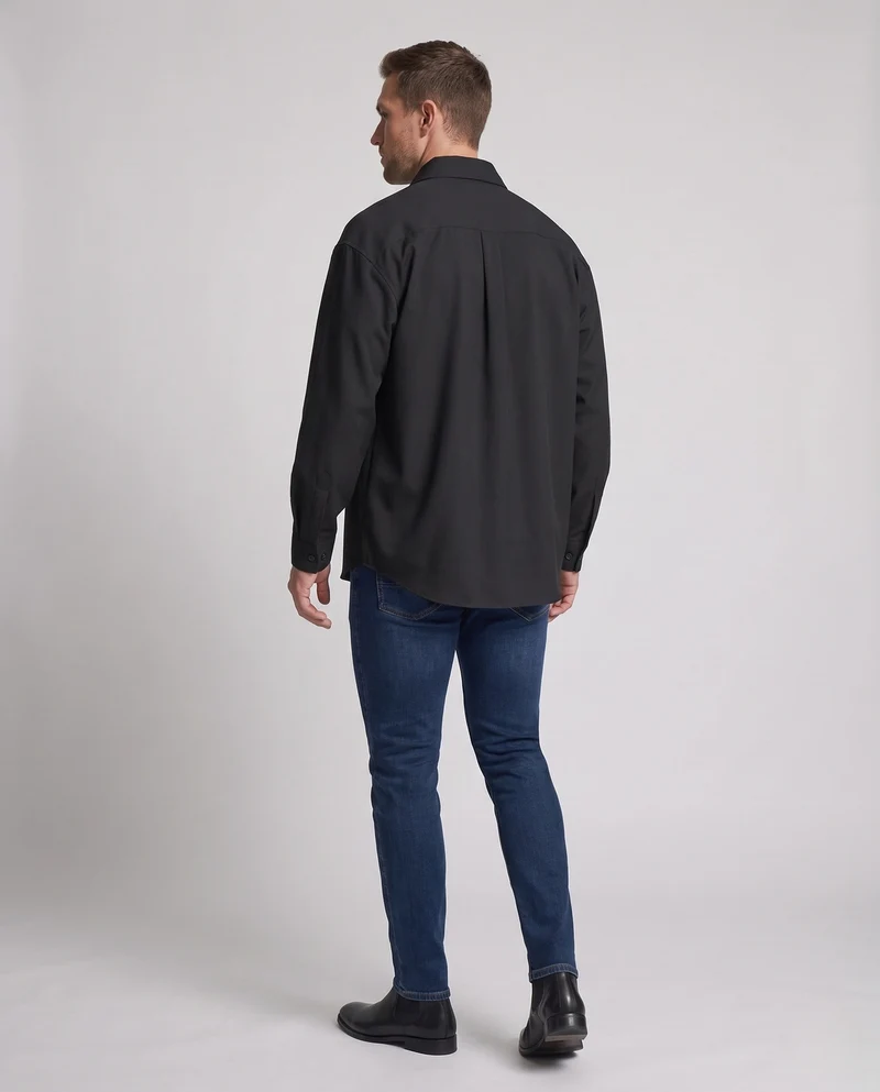 Herren Oversized Hemdjacke im boxy Schnitt aus Baumwollmischung mit durchgehendem Knopfverschluss Nord Taschen