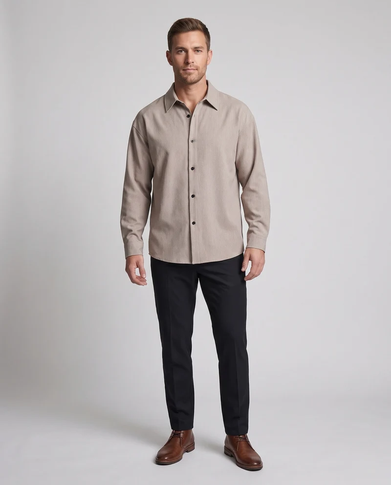 Herren Oversized-Shirt im Leinen-Look mit kastigem Schnitt, verdeckter Knopfleiste und langen Manschetten Nord Taschen