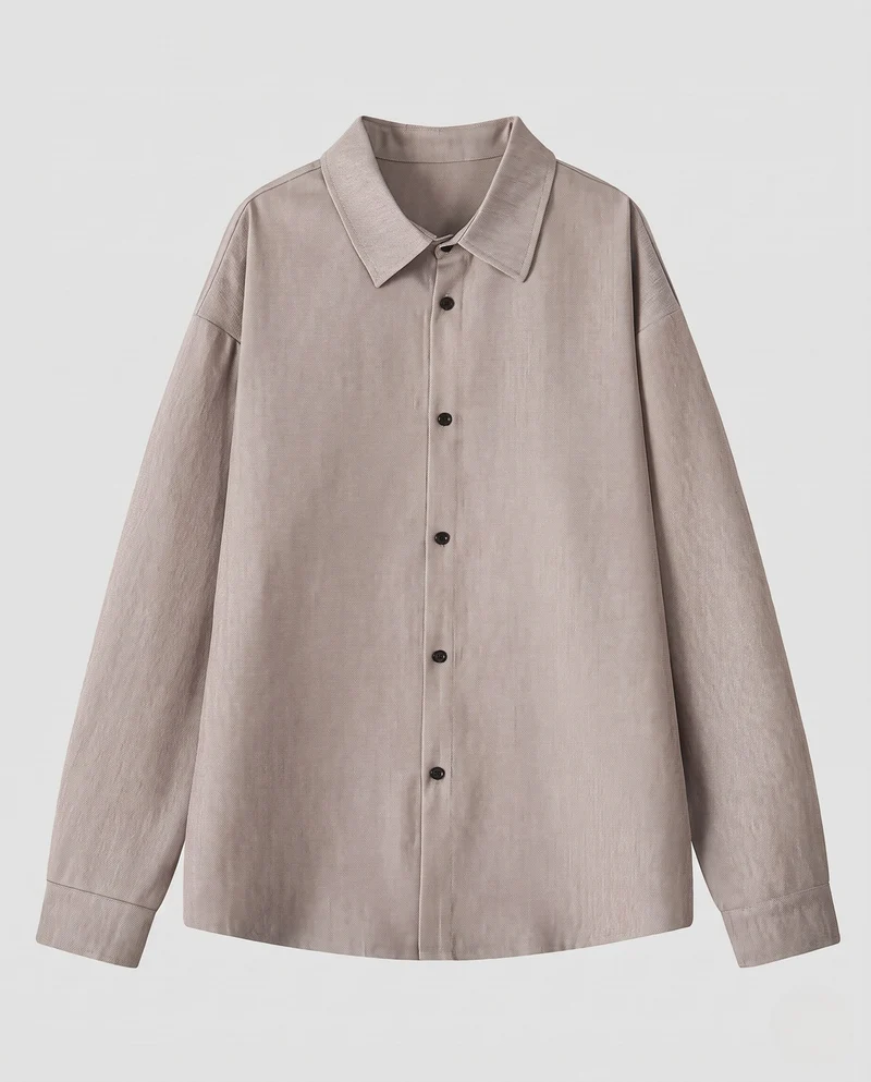 Herren Oversized-Shirt im Leinen-Look mit kastigem Schnitt, verdeckter Knopfleiste und langen Manschetten Nord Taschen