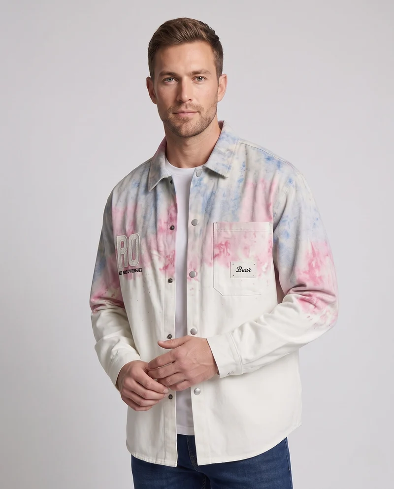 Herren Oversize Hemdjacke mit lässigem Batik-Spritzdruck, Brusttasche & metallenen Druckknöpfen Nord Taschen