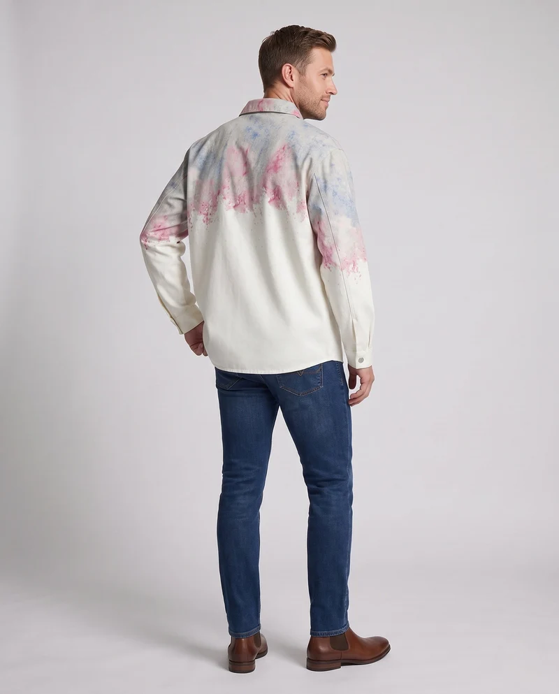 Herren Oversize Hemdjacke mit lässigem Batik-Spritzdruck, Brusttasche & metallenen Druckknöpfen Nord Taschen