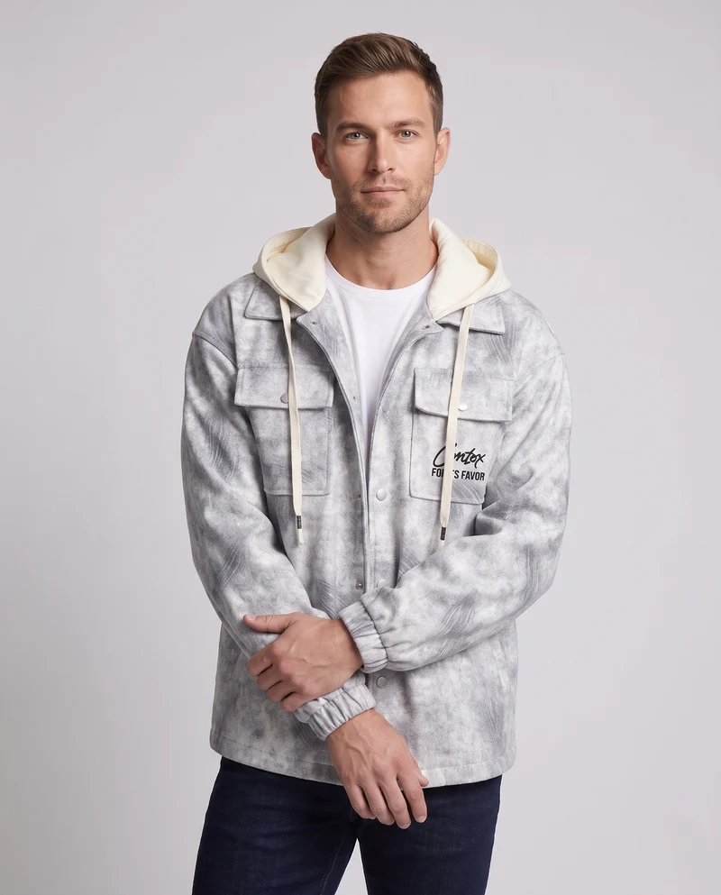 Herren Oversize Shirtjacke im Cabana-Stil mit Kapuze und Utility-Taschen Nord Taschen