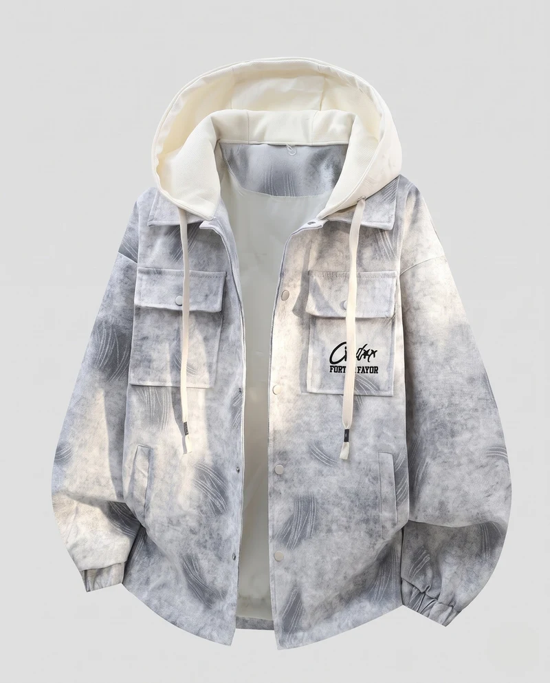 Herren Oversize Shirtjacke im Cabana-Stil mit Kapuze und Utility-Taschen Nord Taschen