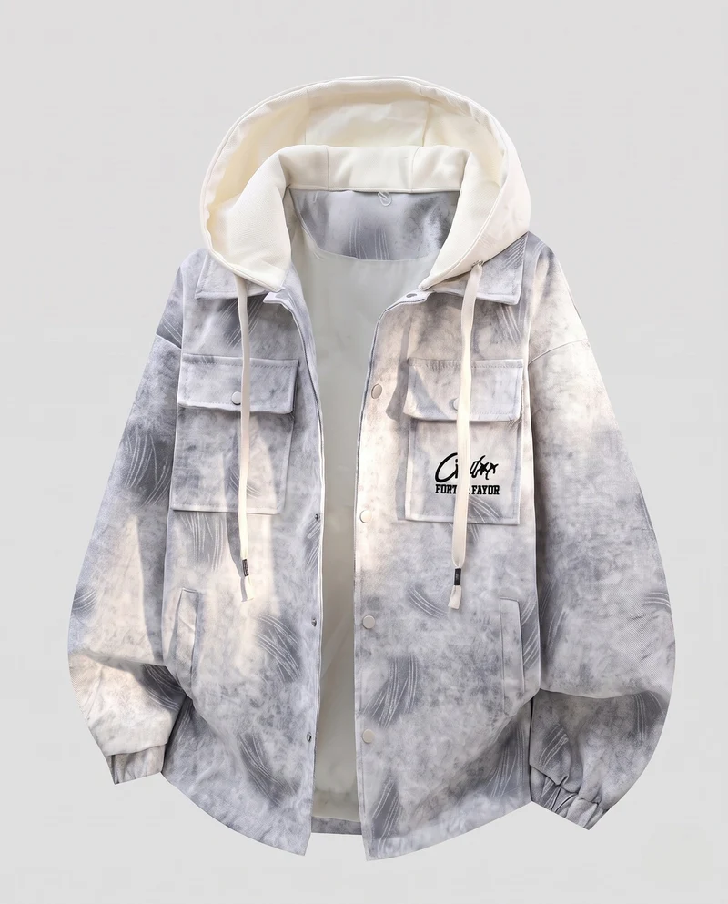Herren Oversize Shirtjacke im Cabana-Stil mit Kapuze und Utility-Taschen Nord Taschen