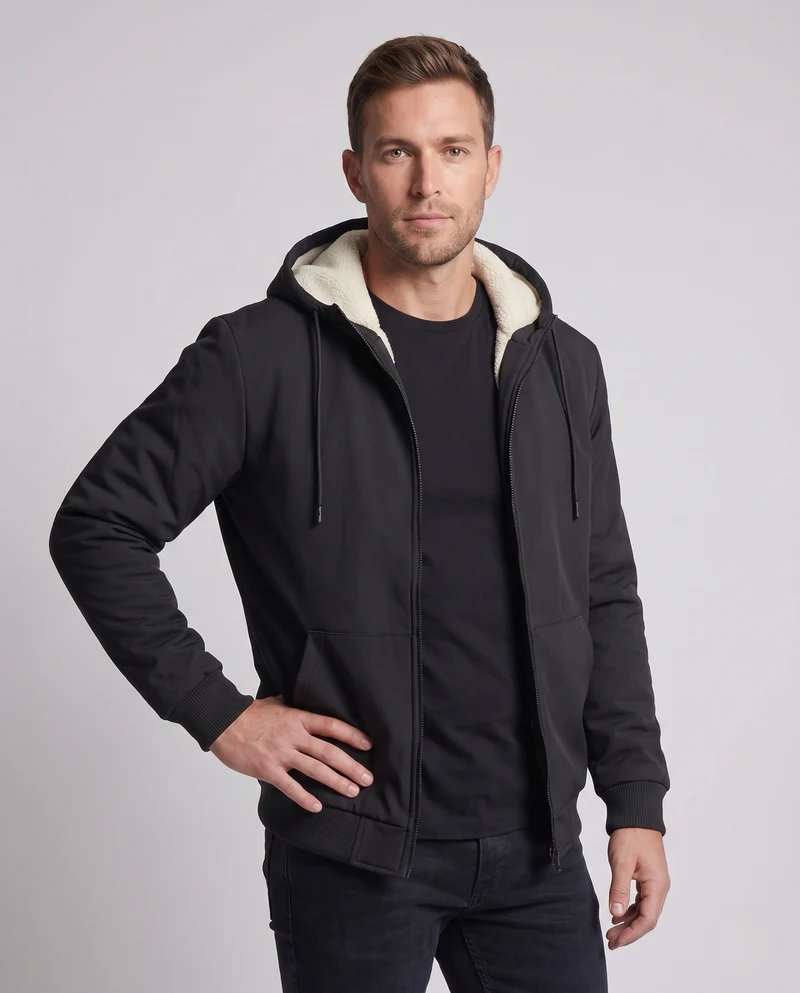 Herren gepolsterte Kapuzenjacke mit Teddy-Futter, wasserabweisende Außenschale und elastischen Bündchen Nord Taschen