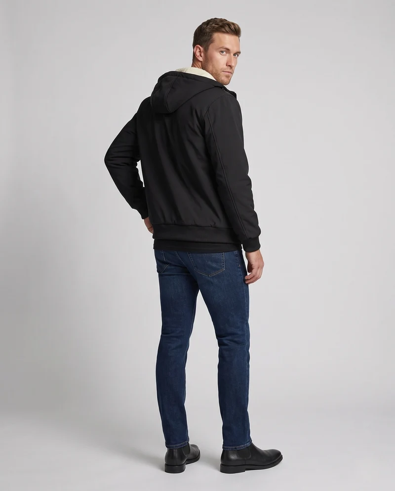 Herren gepolsterte Kapuzenjacke mit Teddy-Futter, wasserabweisende Außenschale und elastischen Bündchen Nord Taschen