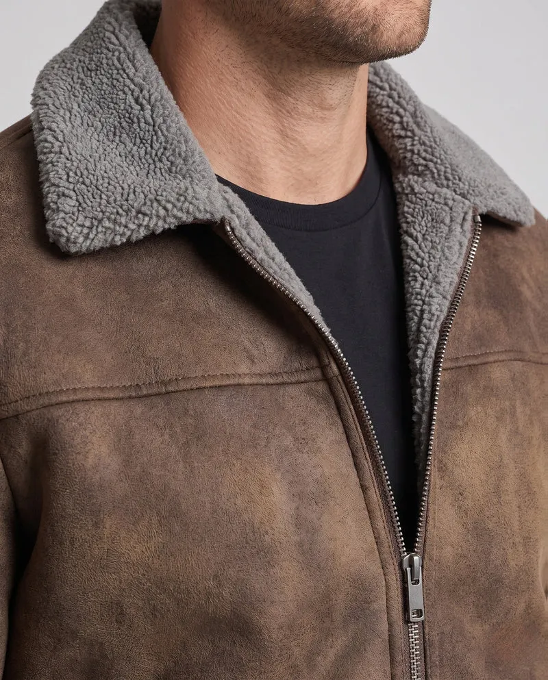 Herren gepolsterte Wildleder-Optik Bomberjacke mit Teddy-Futter & Hemdkragen Nord Taschen