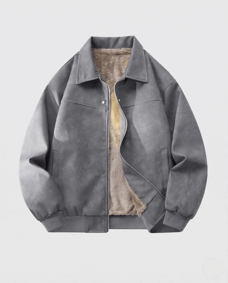 Herren gepolsterte Wildleder-Optik Bomberjacke mit Teddy-Futter & Hemdkragen Nord Taschen