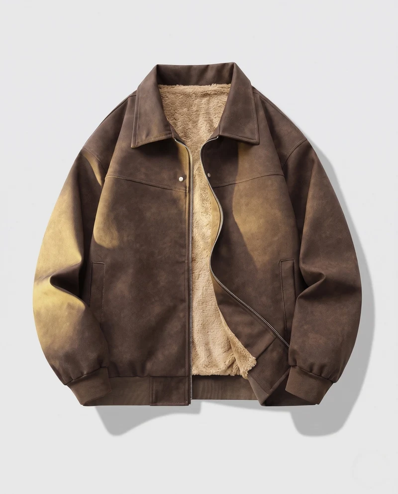 Herren gepolsterte Wildleder-Optik Bomberjacke mit Teddy-Futter & Hemdkragen Nord Taschen