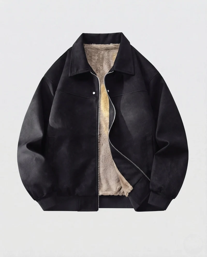 Herren gepolsterte Wildleder-Optik Bomberjacke mit Teddy-Futter & Hemdkragen Nord Taschen