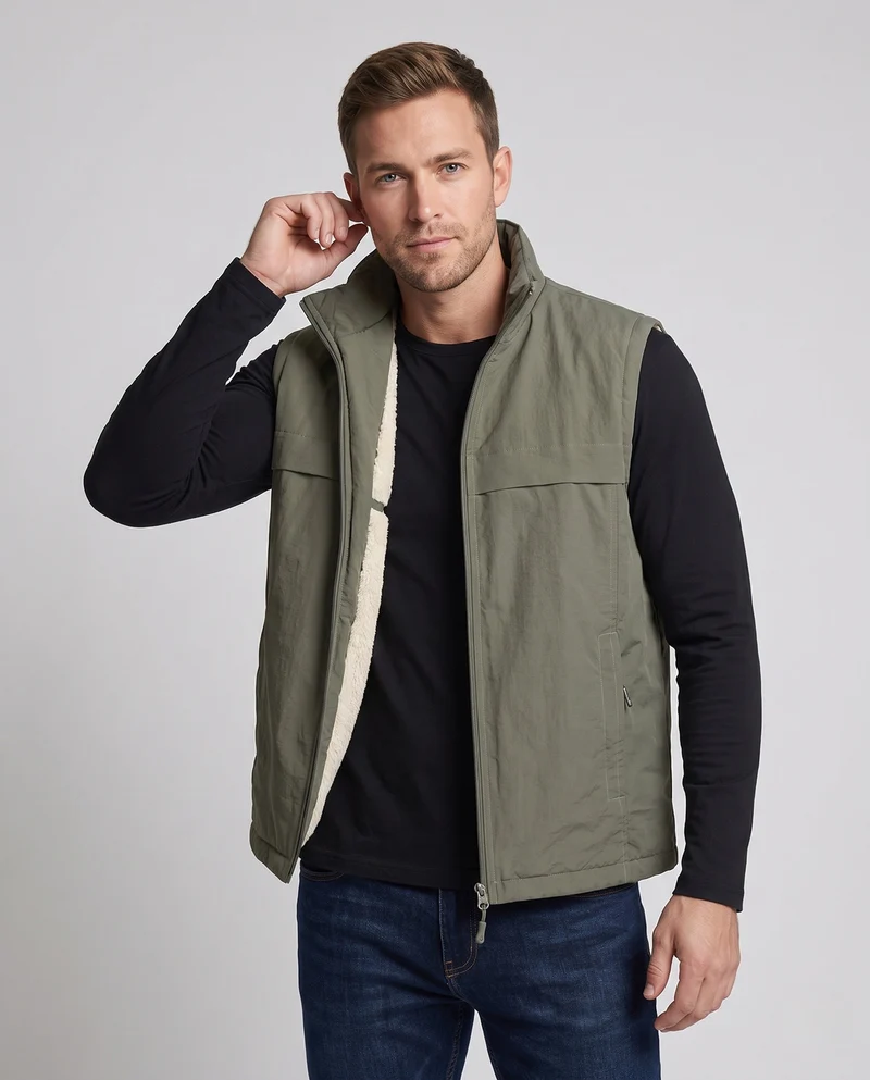Herren Isolierte Thermo-Weste mit Teddy-Fleece-Futter und Stehkragen Nord Taschen