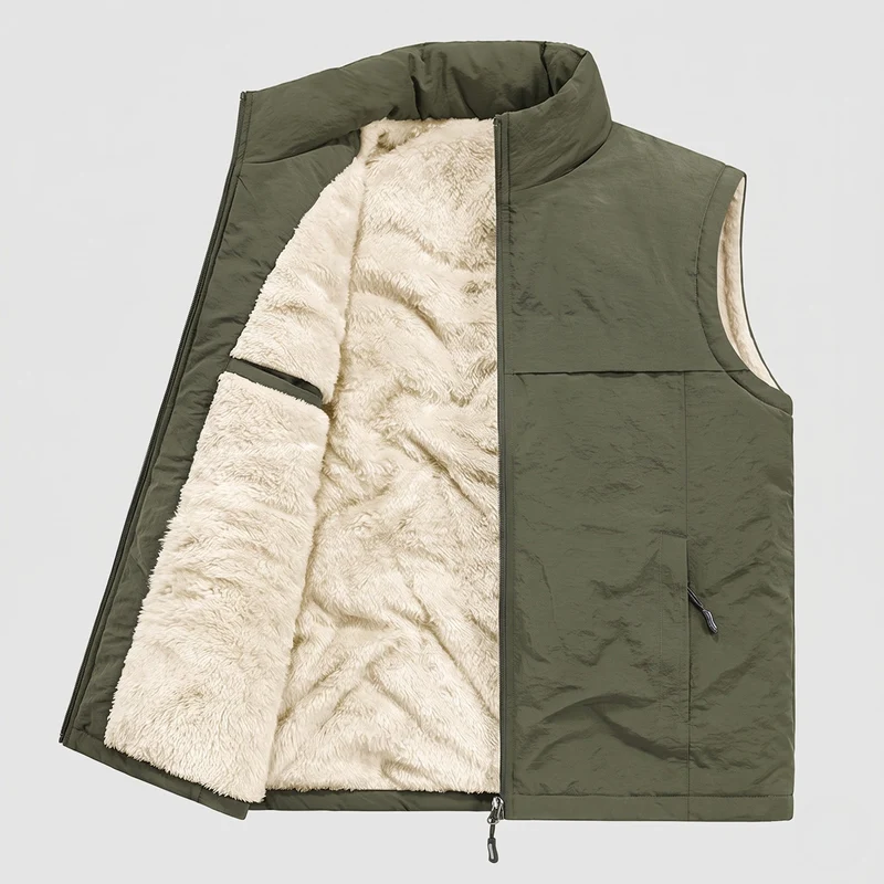 Herren Isolierte Thermo-Weste mit Teddy-Fleece-Futter und Stehkragen Nord Taschen