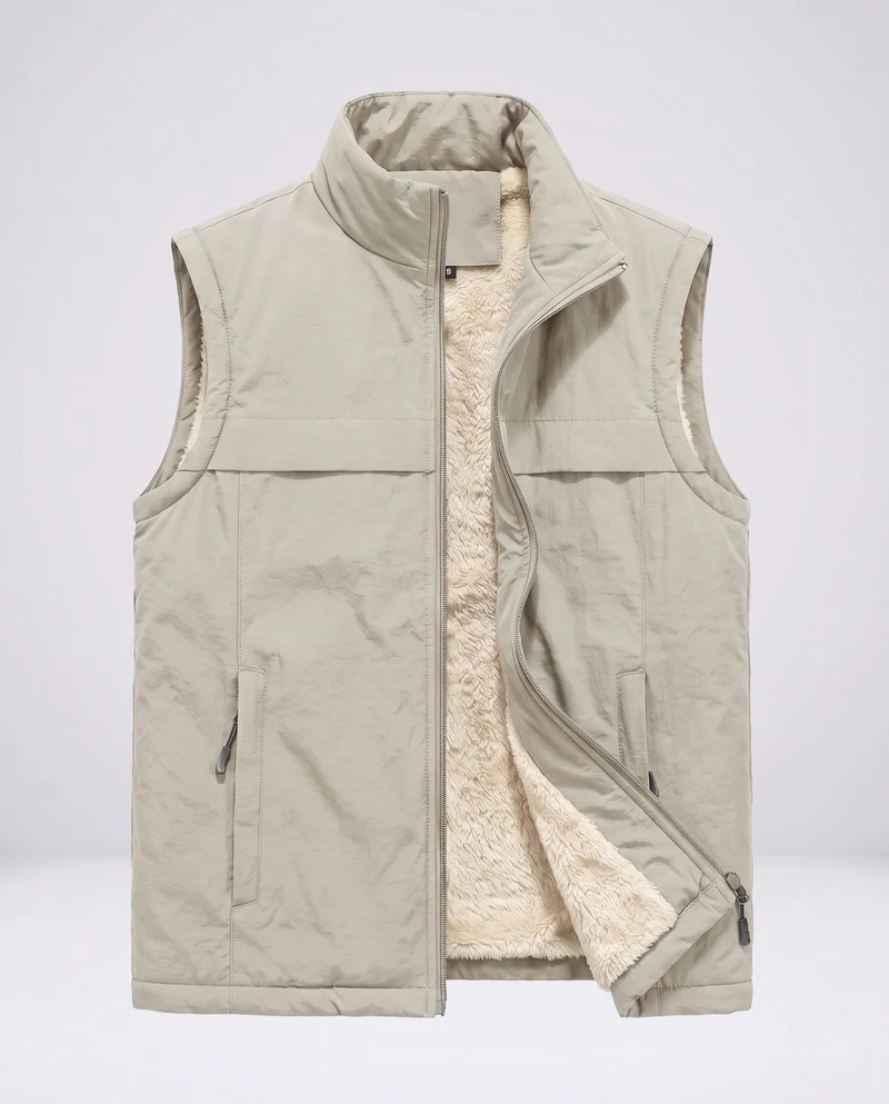 Herren Isolierte Thermo-Weste mit Teddy-Fleece-Futter und Stehkragen Nord Taschen