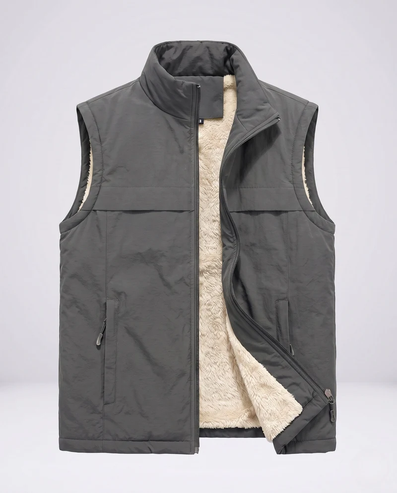 Herren Isolierte Thermo-Weste mit Teddy-Fleece-Futter und Stehkragen Nord Taschen