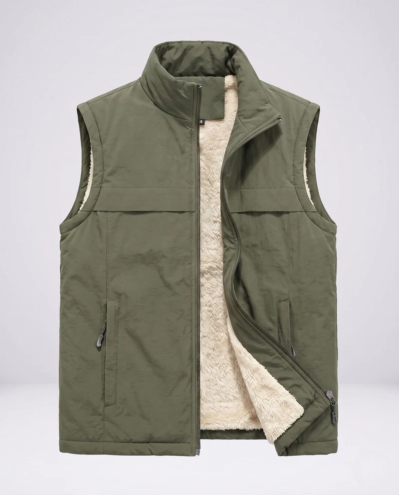 Herren Isolierte Thermo-Weste mit Teddy-Fleece-Futter und Stehkragen Nord Taschen