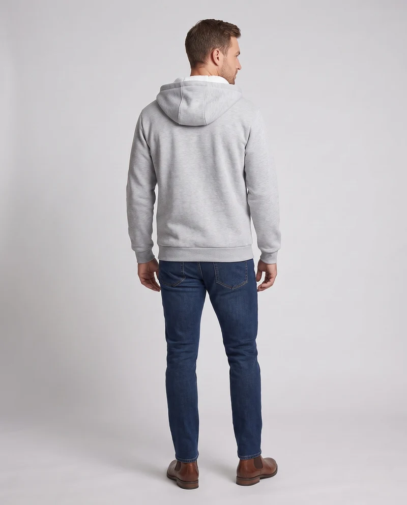Männer gepolsterter Hoodie mit Teddyfutter, Druckknopf-V-Kante & Rippbündchen Nord Taschen