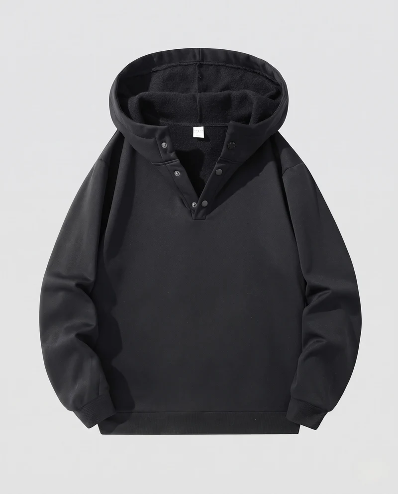Männer gepolsterter Hoodie mit Teddyfutter, Druckknopf-V-Kante & Rippbündchen Nord Taschen