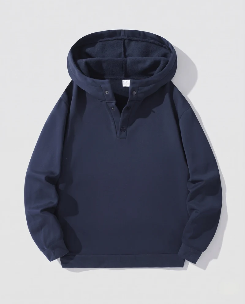 Männer gepolsterter Hoodie mit Teddyfutter, Druckknopf-V-Kante & Rippbündchen Nord Taschen