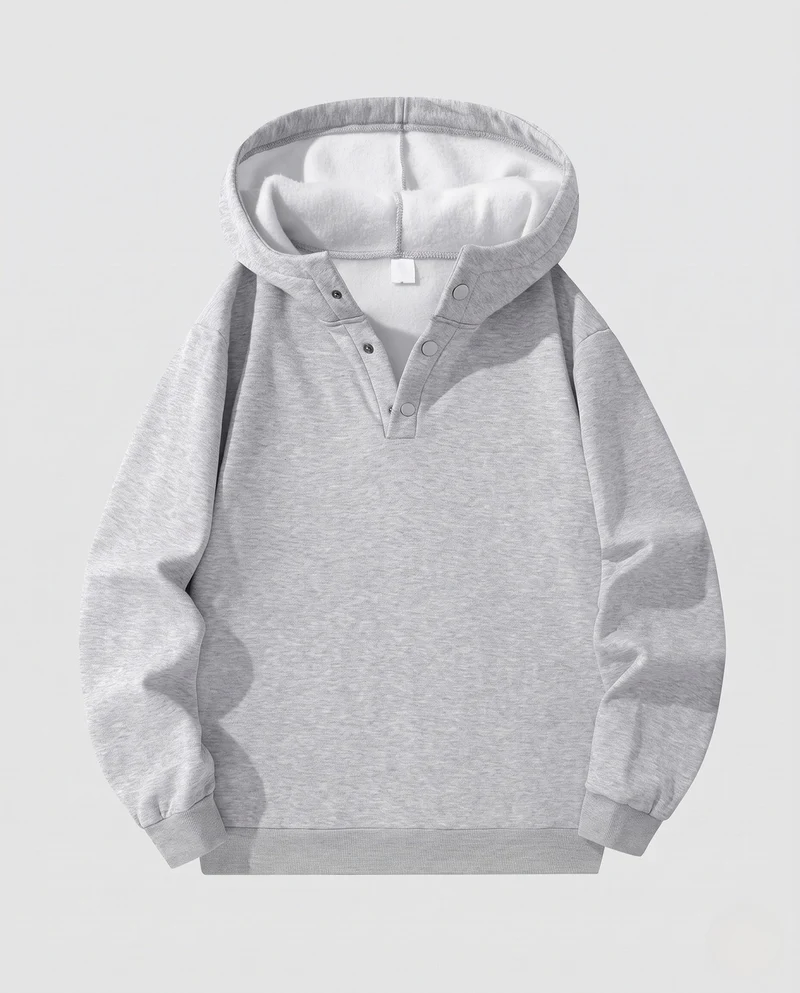 Männer gepolsterter Hoodie mit Teddyfutter, Druckknopf-V-Kante & Rippbündchen Nord Taschen