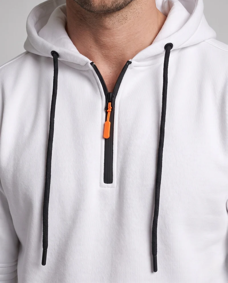 Herren Oversize Fleece Hoodie mit halbem Frontreißverschluss, Reißverschluss-Kängurutasche und Ärmel Tasche Nord Taschen