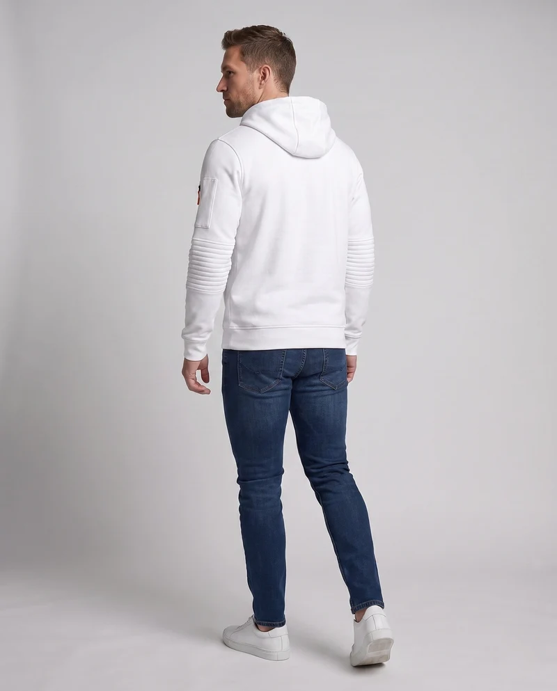 Herren Oversize Fleece Hoodie mit halbem Frontreißverschluss, Reißverschluss-Kängurutasche und Ärmel Tasche Nord Taschen