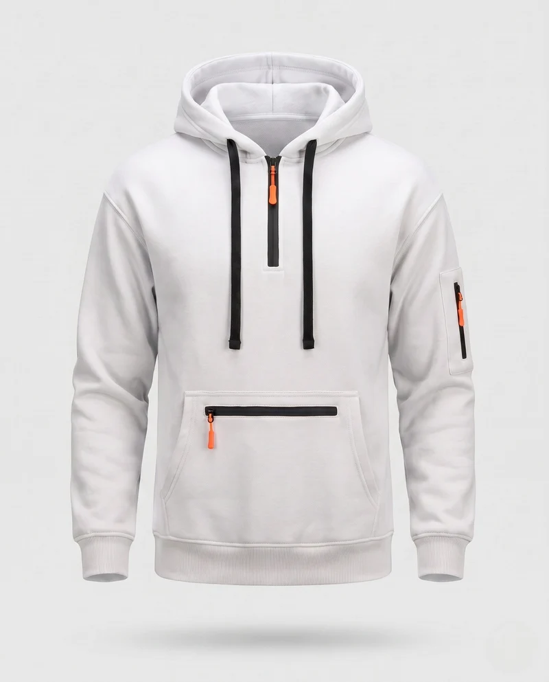 Herren Oversize Fleece Hoodie mit halbem Frontreißverschluss, Reißverschluss-Kängurutasche und Ärmel Tasche Nord Taschen