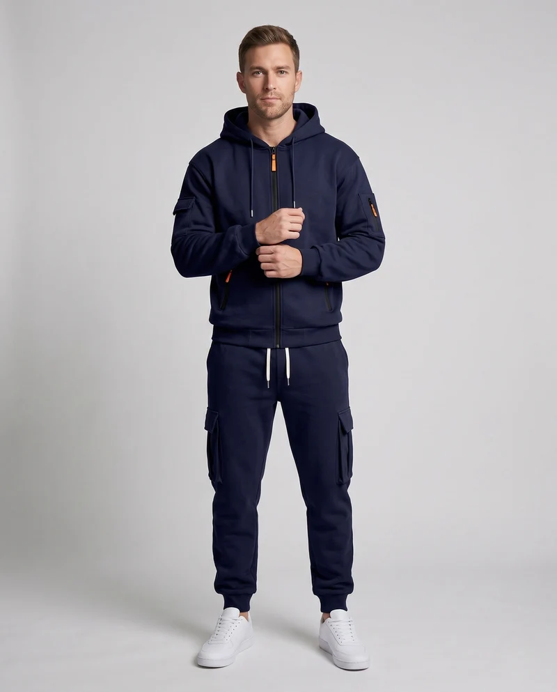 Herren Modern Cargo Jogging Set mit Hoodie und Cargo Jogginghose Nord Taschen