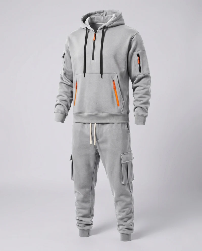 Herren Modern Cargo Jogging Set mit Hoodie und Cargo Jogginghose Nord Taschen