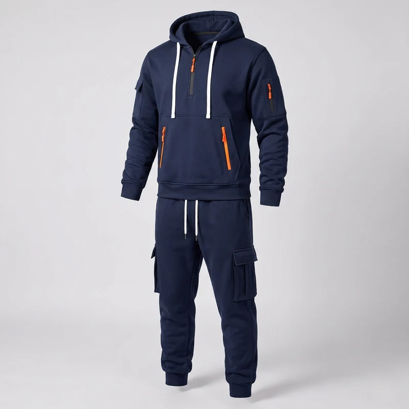 Herren Modern Cargo Jogging Set mit Hoodie und Cargo Jogginghose Nord Taschen
