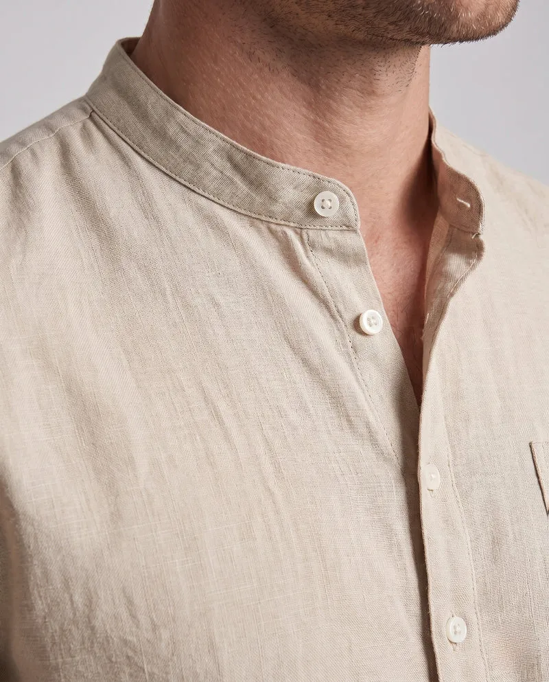 Herren Leichte Stehkragen Henley Shirt aus Leinenmischung mit Brusttasche Nord Taschen