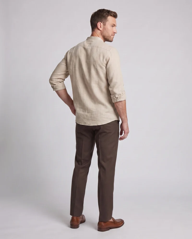 Herren Leichte Stehkragen Henley Shirt aus Leinenmischung mit Brusttasche Nord Taschen