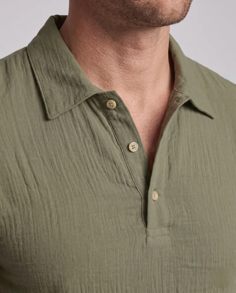 Leichtes Herren-Leinen-Optik Henley Polo-Shirt mit Hemdkragen und offener Knopfleiste Nord Taschen